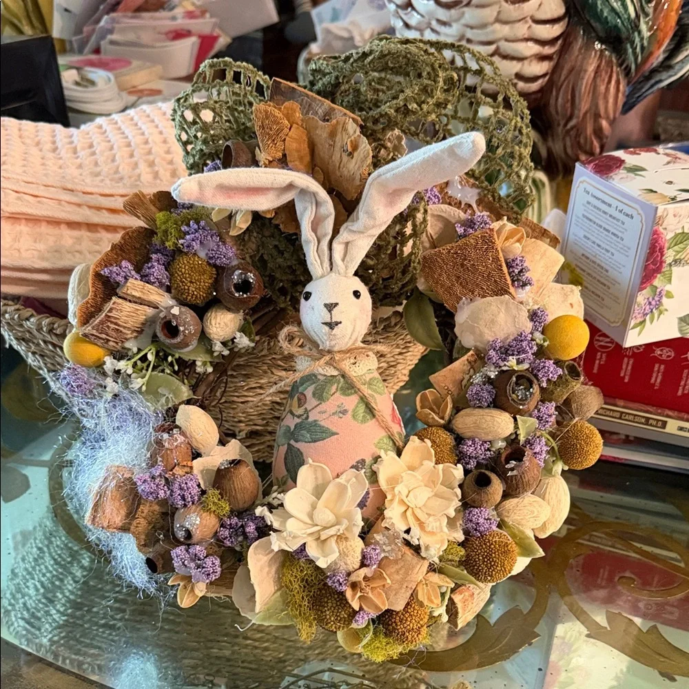 Charming Spring Bunny Wreath with Floral Accents